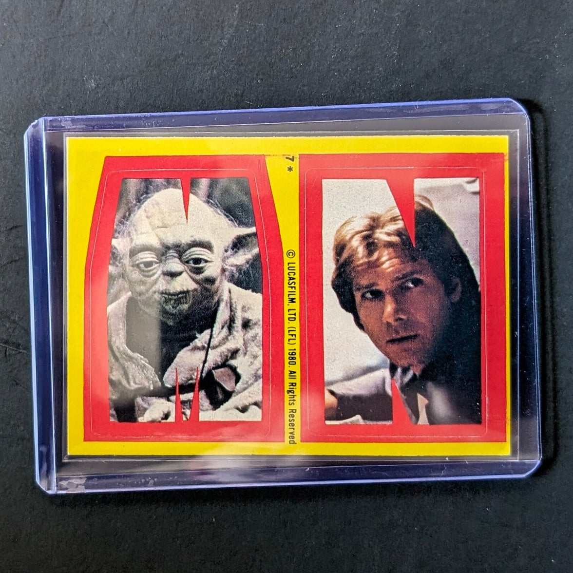 1980 TOPPS Empire Strikes Back sticker featuring Yoda and Han Solo, vintage collectible from Go Figment