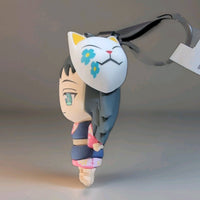 Monogram Kimetsu no Yaiba Demon Slayer 3-inch 3D foam PVC keychain featuring a character with a fox mask and braided hair.