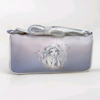 Danielle Nicole Little Mermaid baguette bag with watercolor Ariel illustration on soft purple gradient faux leather