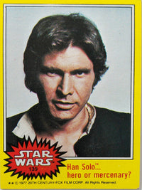 1977 Topps Star Wars trading card number 139 featuring Han Solo with yellow border and bold text