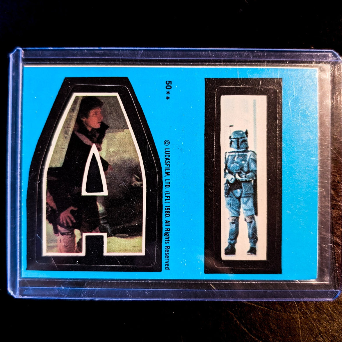 1980 Topps Empire Strikes Back sticker card with Luke Skywalker and Boba Fett from Go Figment collection