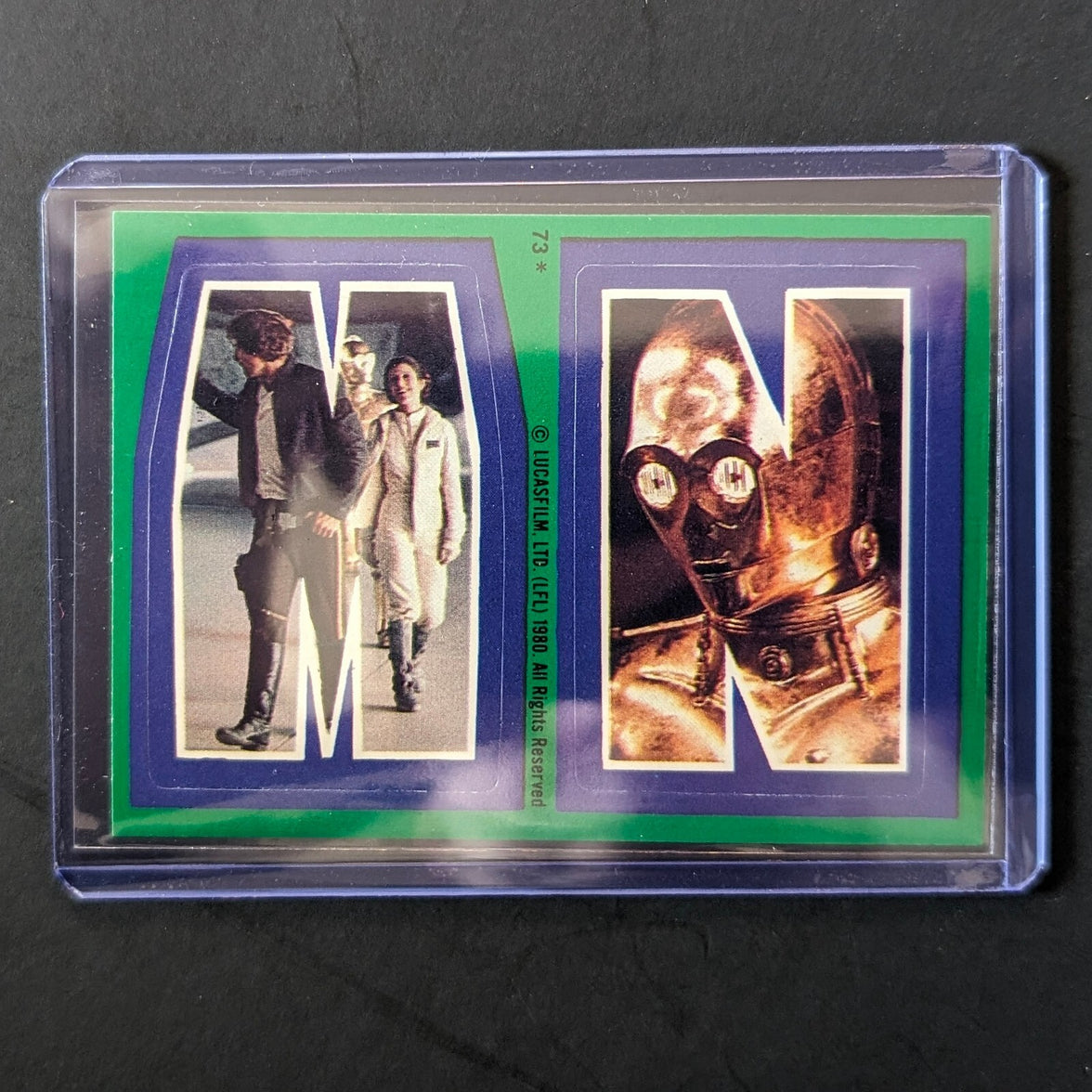 1980 Topps Empire Strikes Back sticker card MN featuring Han Solo, Leia, and C-3PO by Go Figment