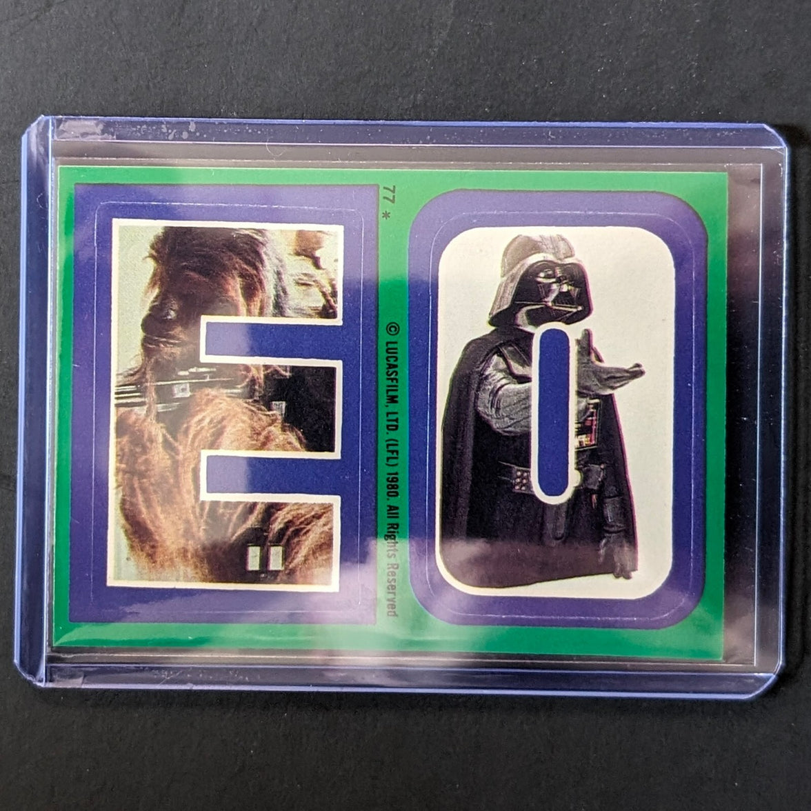 Vintage 1980 TOPPS Empire Strikes Back Star Wars sticker with Chewbacca and Darth Vader, offered by Go Figment