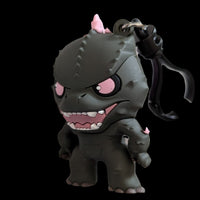 3D foam Godzilla keychain from Monogram with fierce expression and pink accents, inspired by New Empire movie.