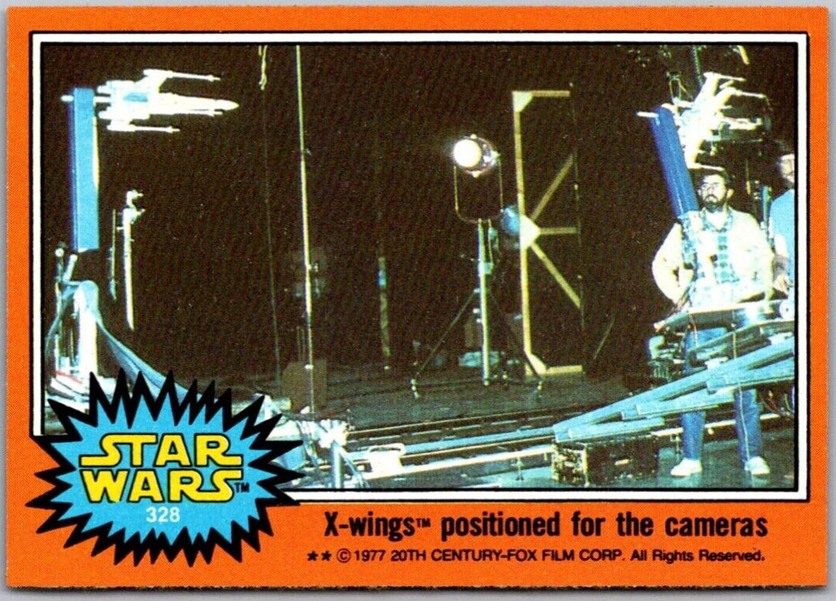 1977 Go Figment TOPPS STAR WARS trading card Orange Series 4 featuring X-wings for the cameras scene