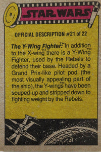 1977 Topps Star Wars Series 3 trading card official description of Y-Wing Fighter with vintage design