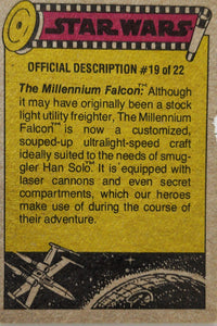 1977 Topps Star Wars Yellow Series 3 trading card featuring Millennium Falcon description numbered 19 of 22