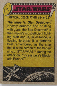 Topps 1977 Star Wars YELLOW Series 3 trading card featuring The Imperial Star Destroyer description text