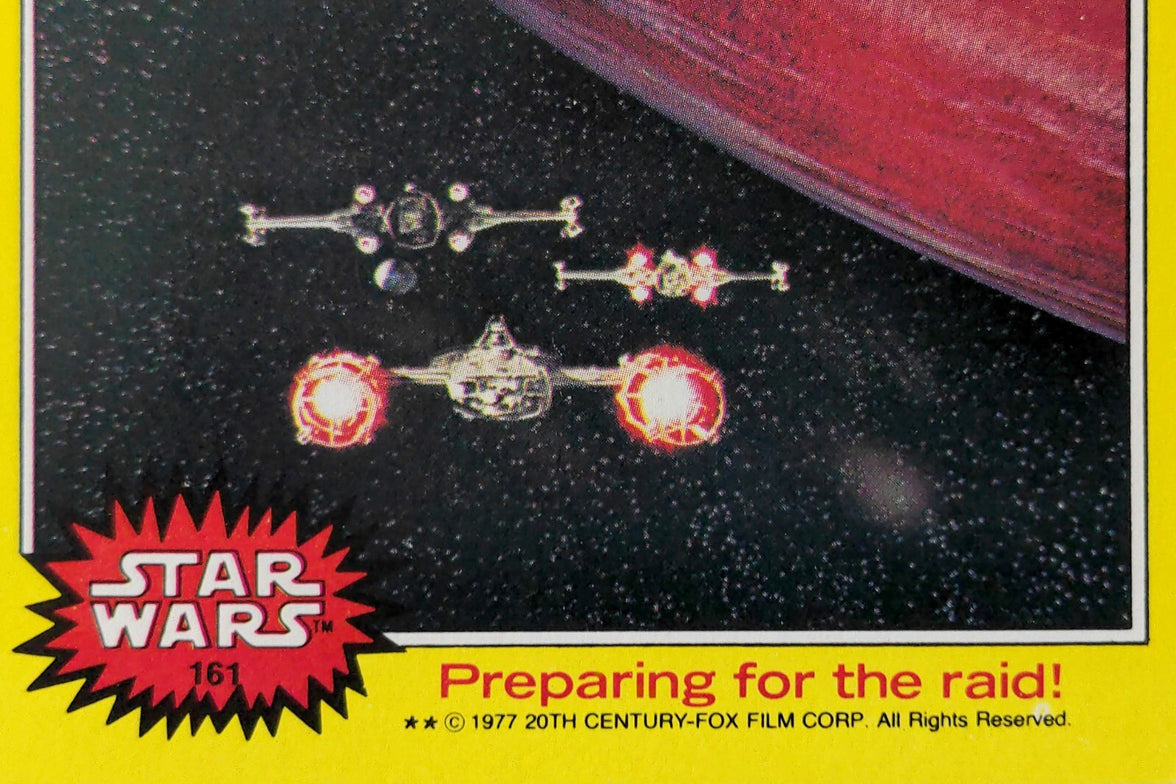 1977 Topps Star Wars yellow Series 3 trading card 161 preparing for the raid with starships in space