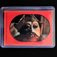 1983 Topps Return of the Jedi collectible sticker card featuring Star Wars character in protective sleeve by Go Figment