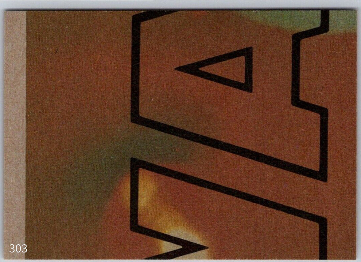 Corner detail of 1977 TOPPS STAR WARS Orange Series 4 trading card by Go Figment with partial bold lettering
