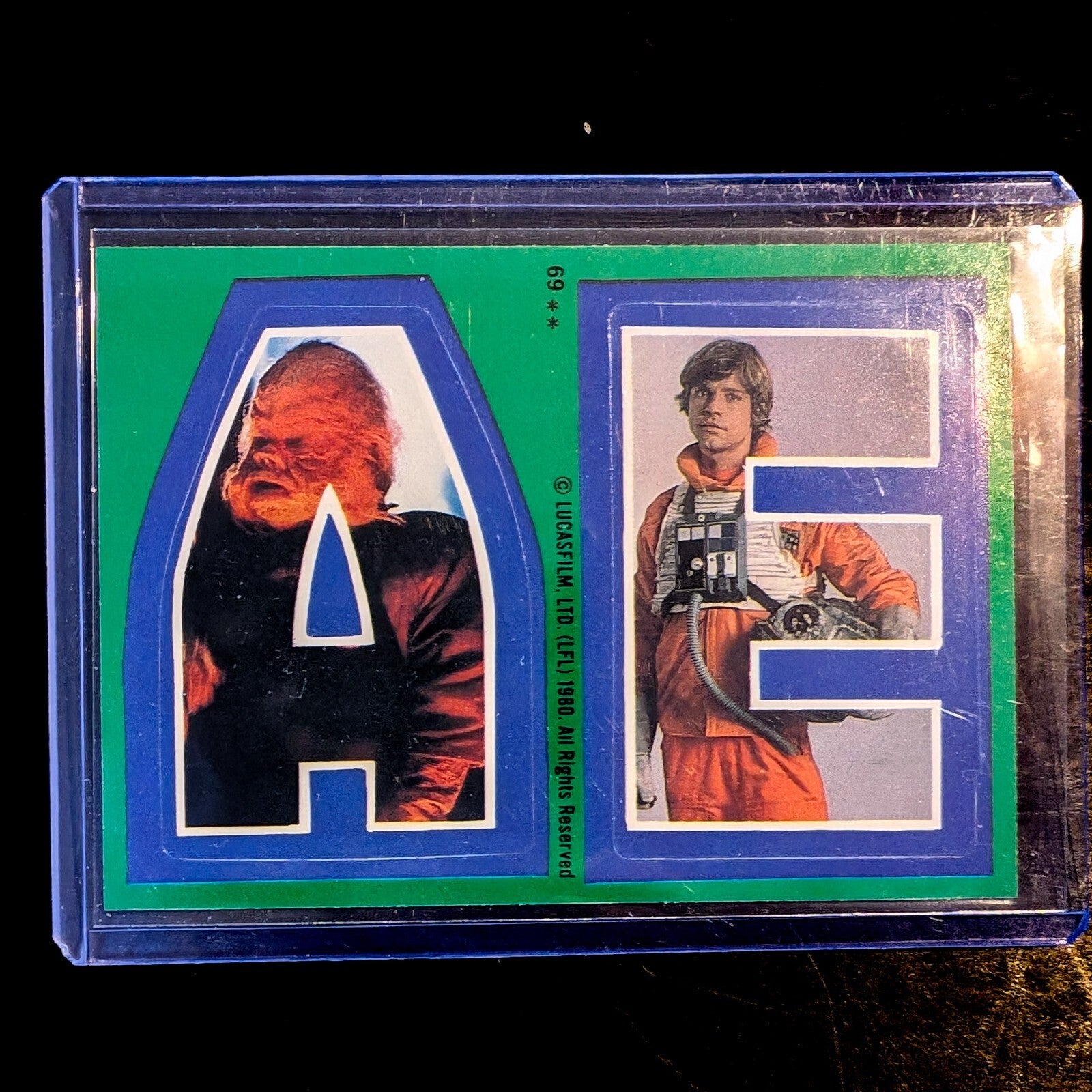 Vintage 1980 TOPPS Empire Strikes Back sticker letters A and E featuring Star Wars characters from Go Figment