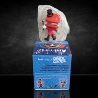 Caine figure from The Amazing Digital Circus Animiniz series by Glitch with top hat and cane on box display