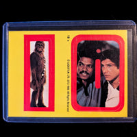 1980 Topps Empire Strikes Back sticker featuring Chewbacca, Lando Calrissian, and Han Solo from Go Figment collection
