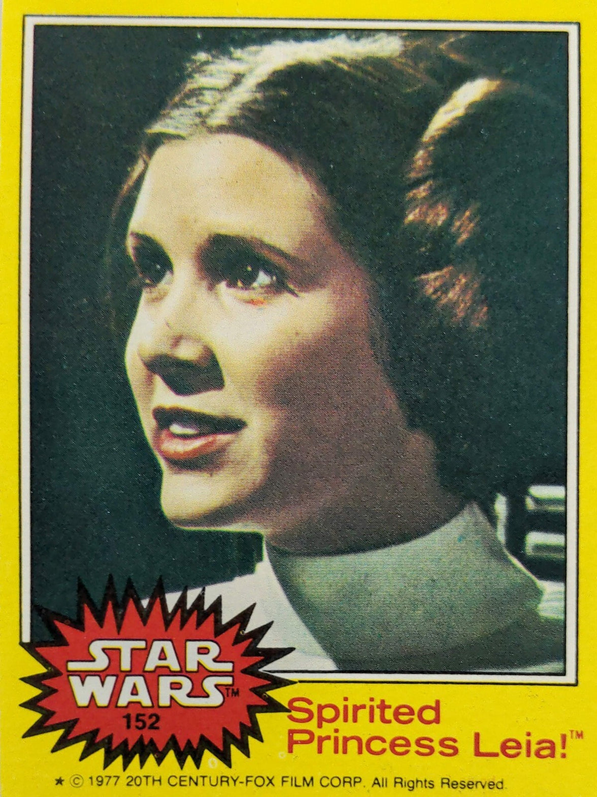1977 Topps Star Wars trading card 152 featuring Spirited Princess Leia in yellow border series 3