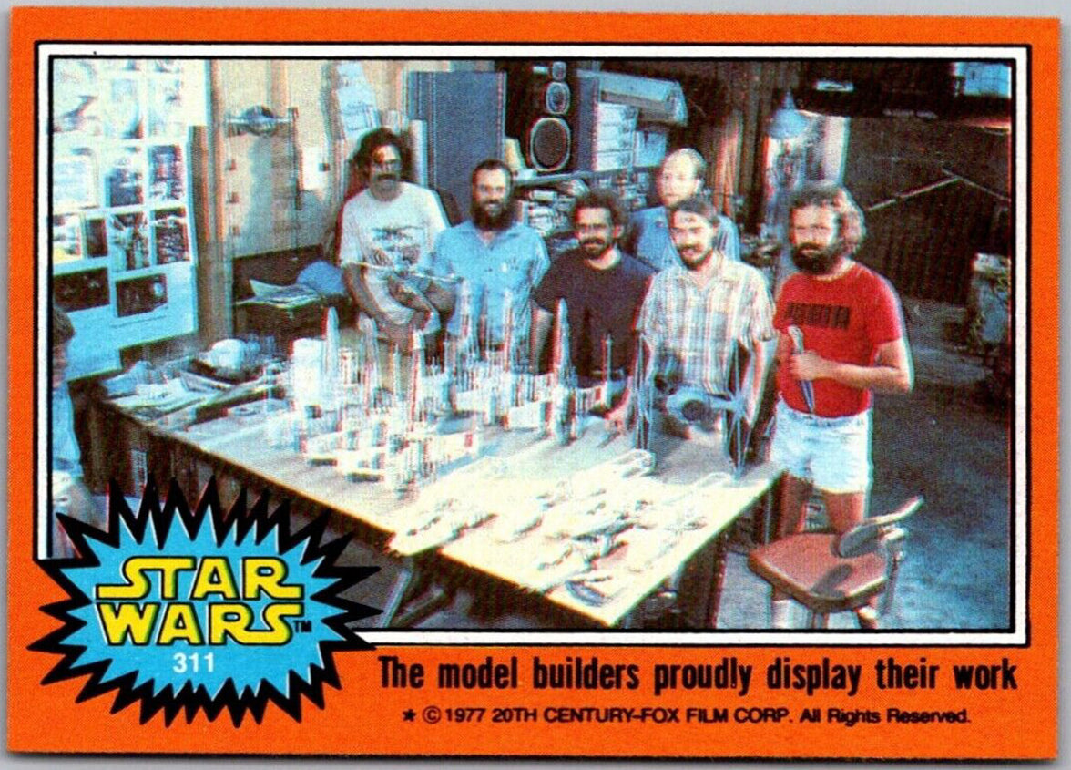 1977 TOPPS STAR WARS Orange Series 4 card showing model builders with Star Wars models by Go Figment