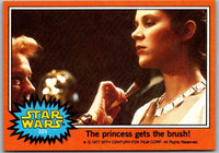 1977 Topps Star Wars Orange Series 4 trading card featuring Princess Leia getting makeup brush Go Figment