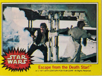 1977 Topps Star Wars trading card featuring Han Solo and Princess Leia Escape from the Death Star scene