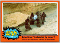 1977 Go Figment TOPPS Star Wars Orange Series 4 trading card featuring Jawas abducting Artoo-Detoo on desert background