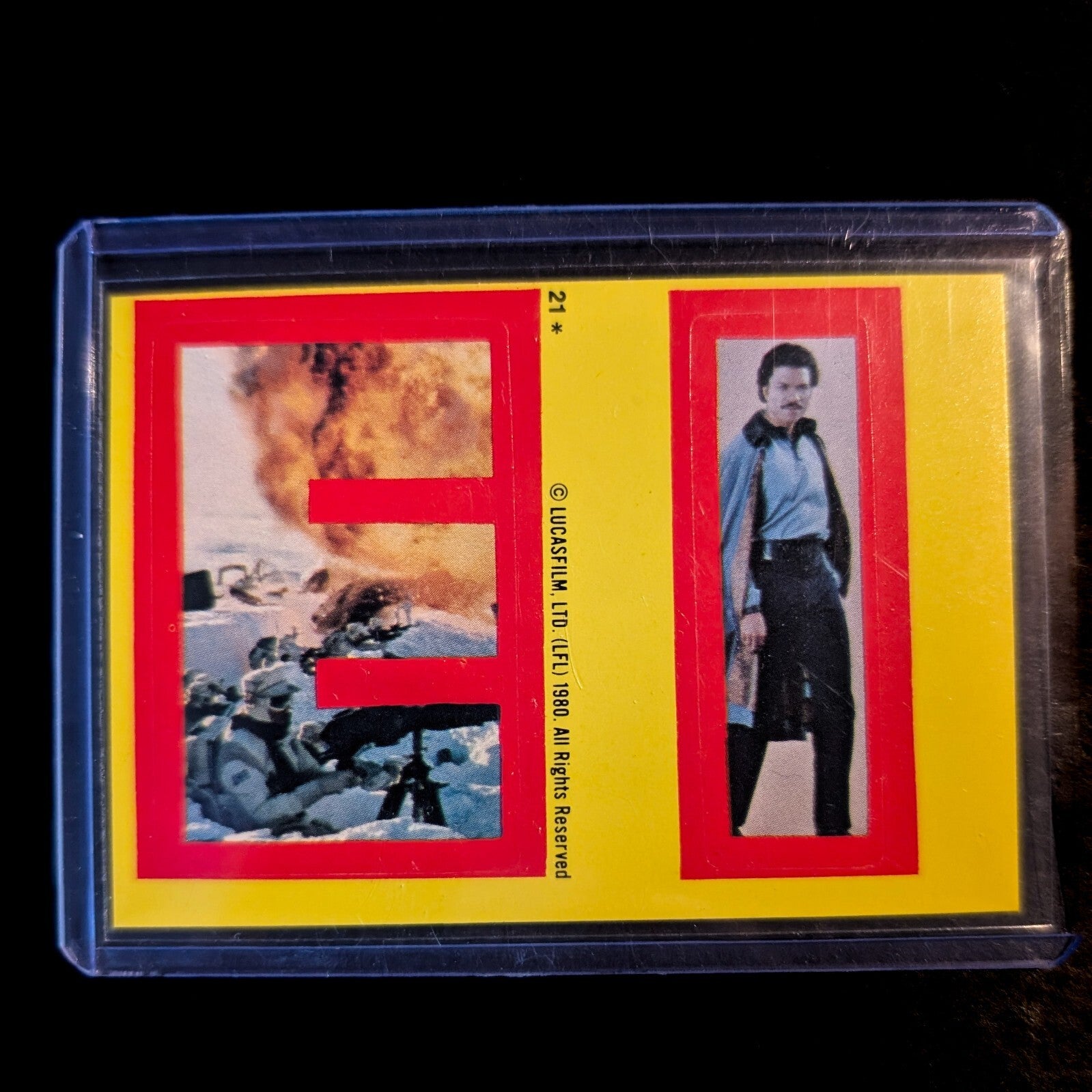 1980 TOPPS Empire Strikes Back sticker featuring Star Wars scenes and character by Go Figment, vintage collectible.