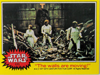 1977 Topps Star Wars trading card Series 3 yellow border with scene from Death Star corridor and characters