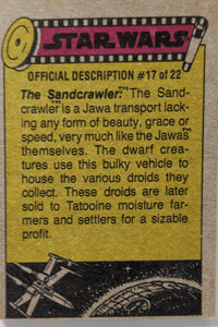 1977 Topps Star Wars yellow Series 3 trading card back with Sandcrawler official description and artwork