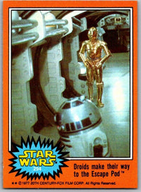 1977 TOPPS STAR WARS trading card 294 featuring droids R2-D2 and C-3PO in escape pod scene by Go Figment