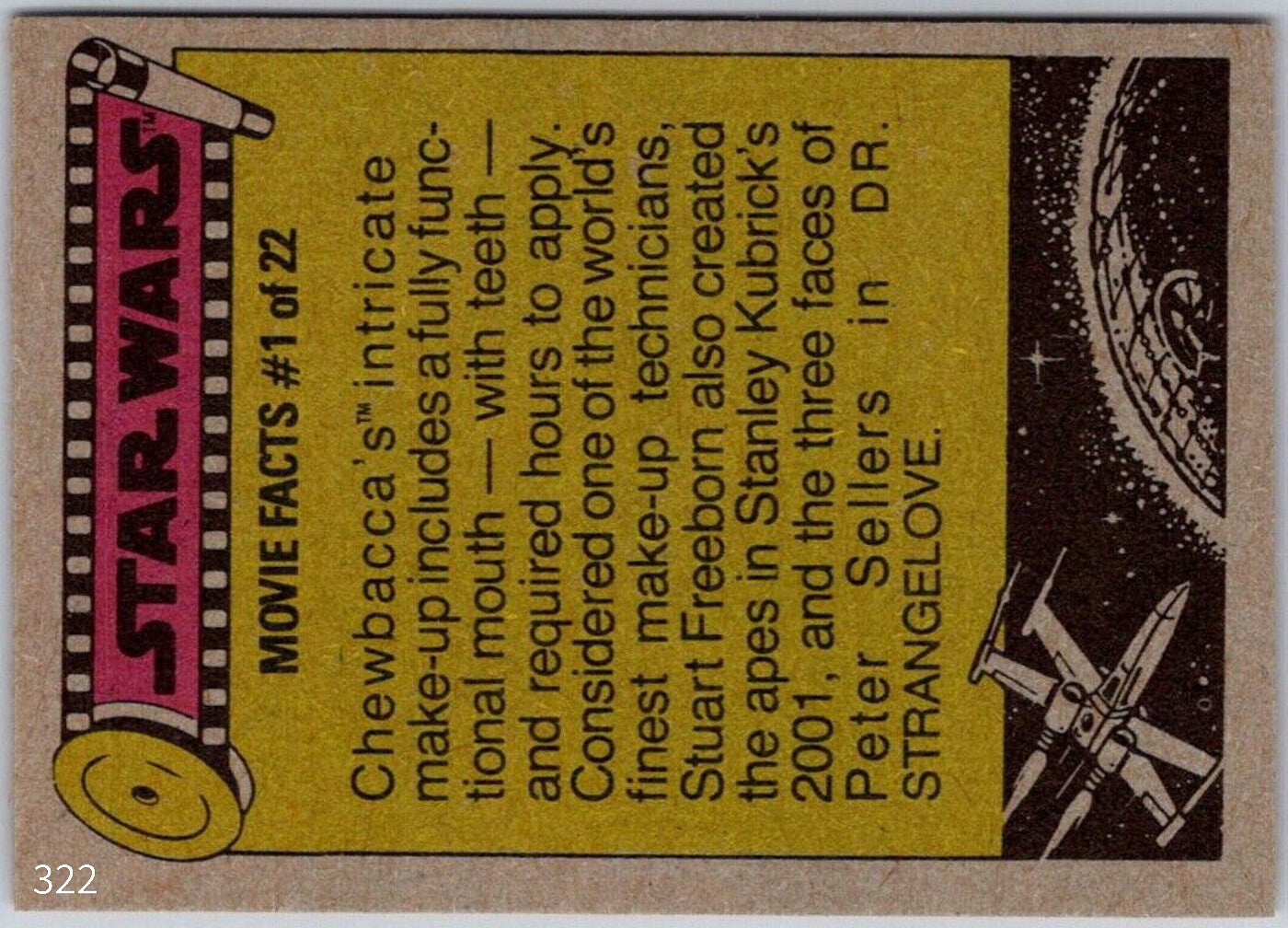 1977 Topps Star Wars Orange Series 4 trading card featuring Chewbacca movie facts by Go Figment
