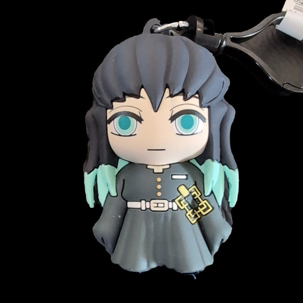 Monogram Muichiro Tokito Demon Slayer bag clip keychain in 3D foam PVC with teal hair accents and detailed outfit