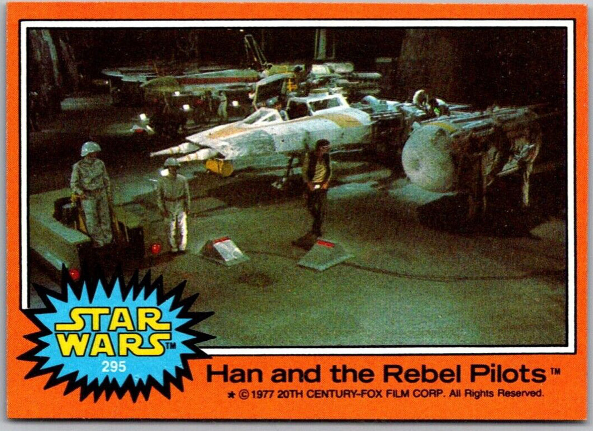 1977 TOPPS STAR WARS trading card 295 Han and the Rebel Pilots orange border by Go Figment