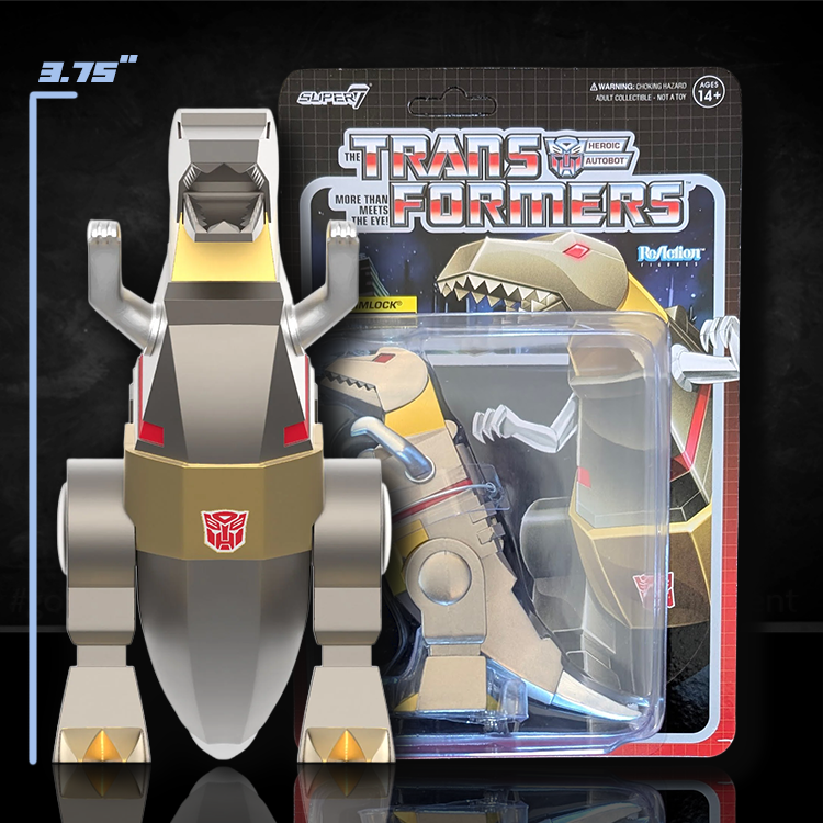 Super7 Grimlock Dinobot Transformer action figure 3.75 inch metallic design with original packaging background