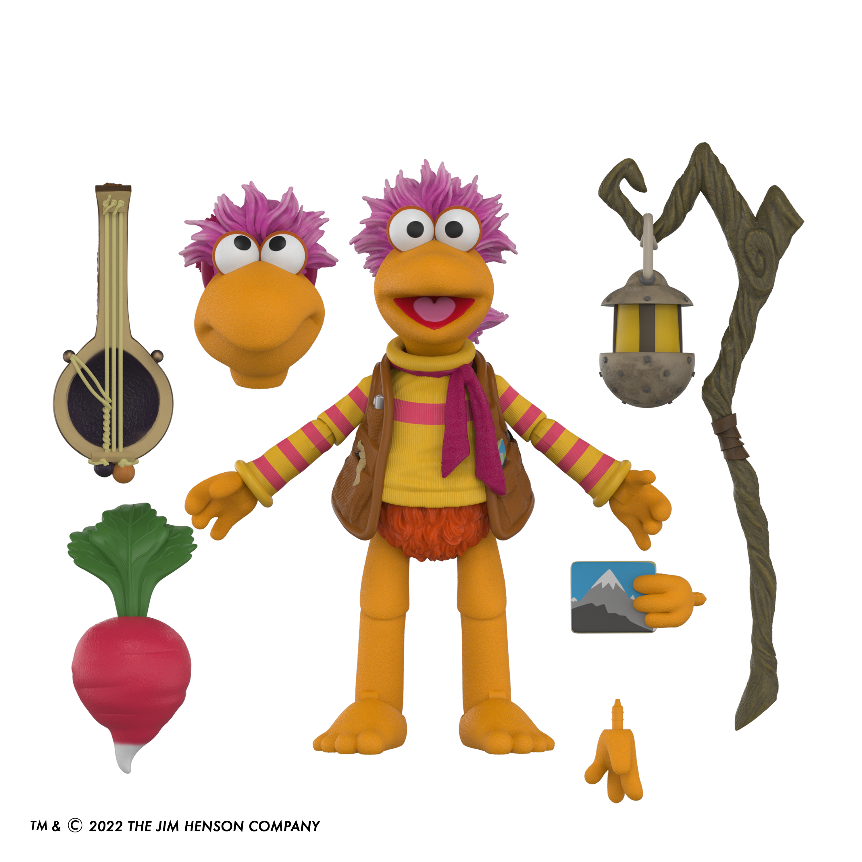 Boss Fight Studio Llc Fraggle Rock Gobo action figure with purple hair, lantern, staff, radish, banjo, and extra hands accessory