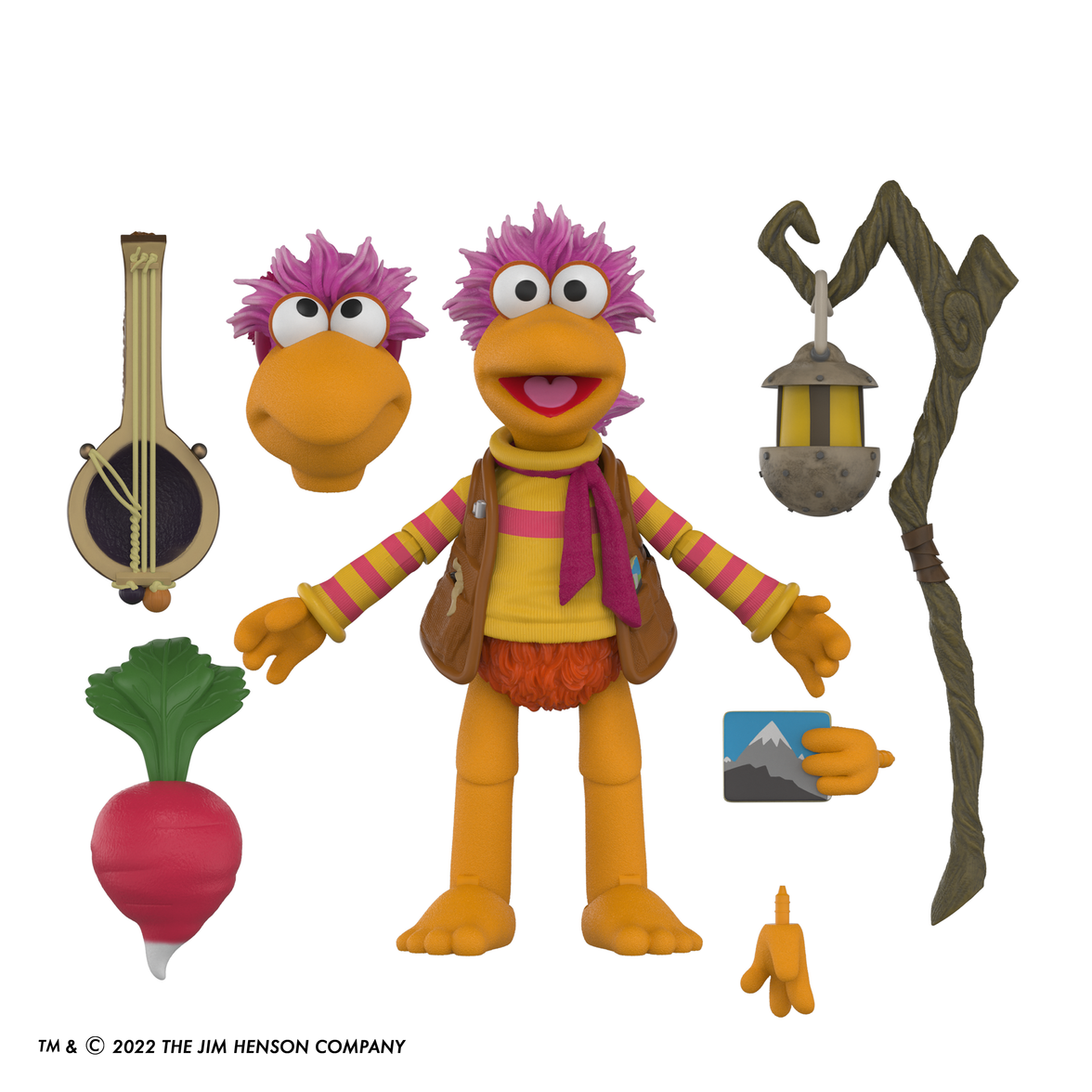 Boss Fight Studio Llc Fraggle Rock Gobo action figure with purple hair, lantern, staff, radish, banjo, and extra hands accessory