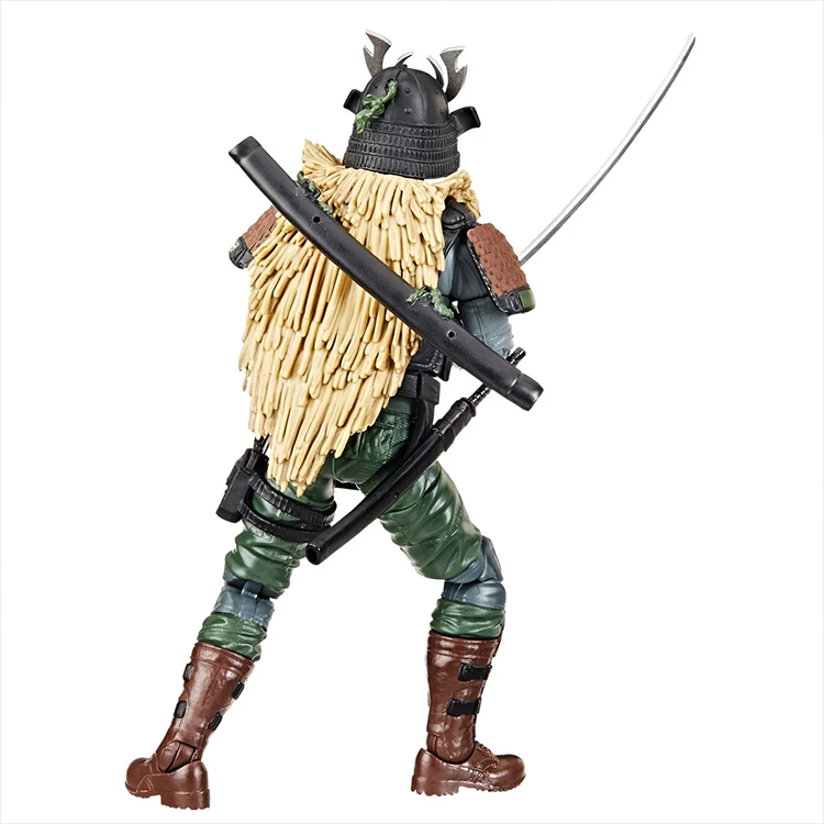 Kyle Budo action figure from Hasbro GI Joe Classified Series in samurai armor with sword and detailed fabric cape back view