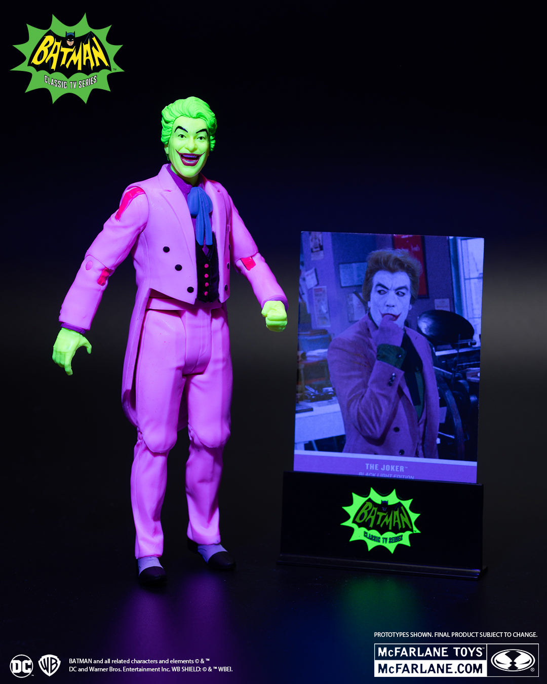 The Joker Black Light Gold Label Mcfarlane Action Figure 6" glowing with neon colors and display card by McFarlane.