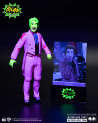 The Joker Black Light Gold Label Mcfarlane Action Figure 6" glowing with neon colors and display card by McFarlane.