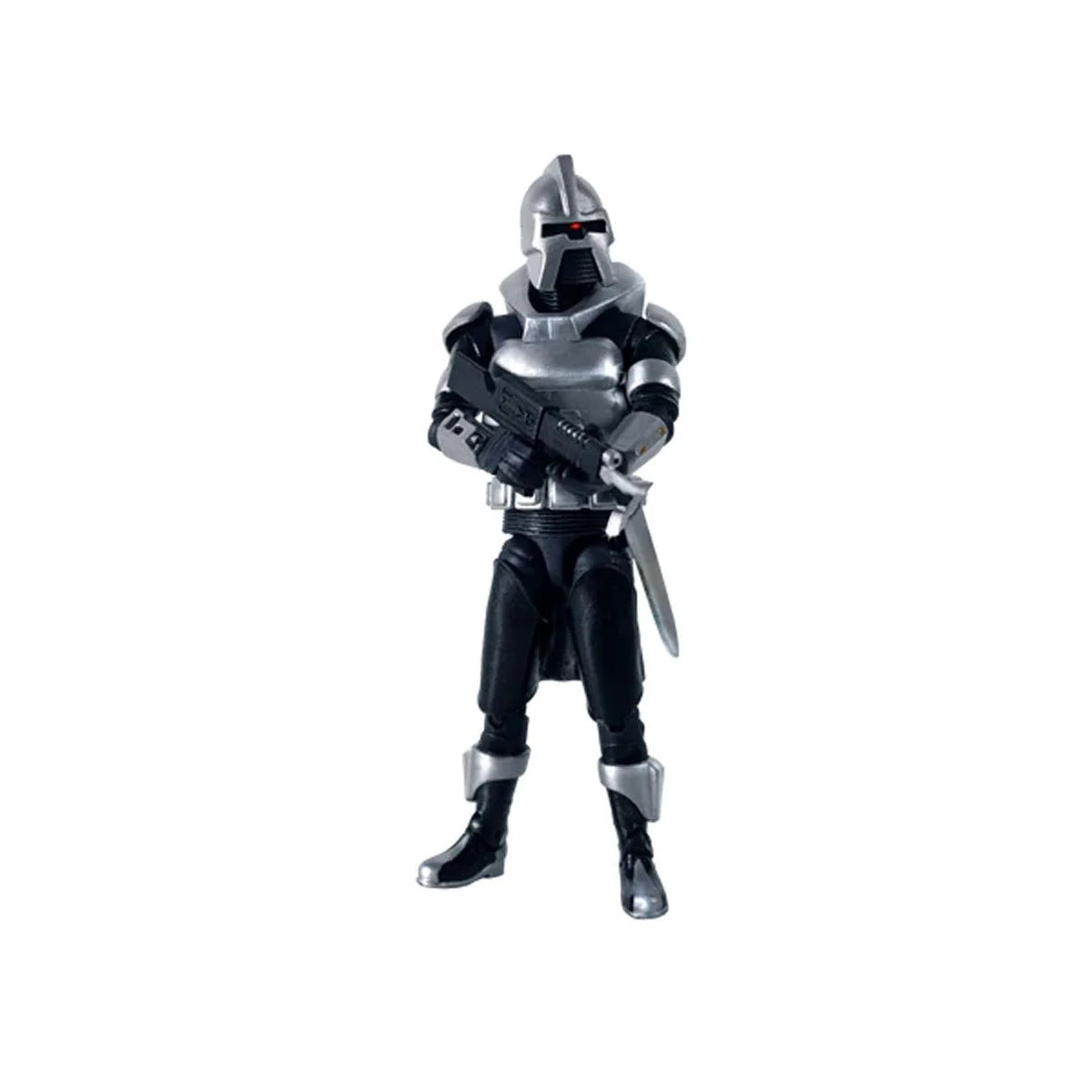 Cylon Centurion (Silver) Battlestar Galactica 1978 Premium 3.75" Scale figure by Factory Entertainment holding a weapon.