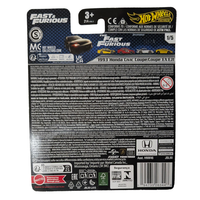 Mattel Hot Wheels Premium Fast and Furious 1993 Honda Civic Coupe EX EJ1 product packaging back view