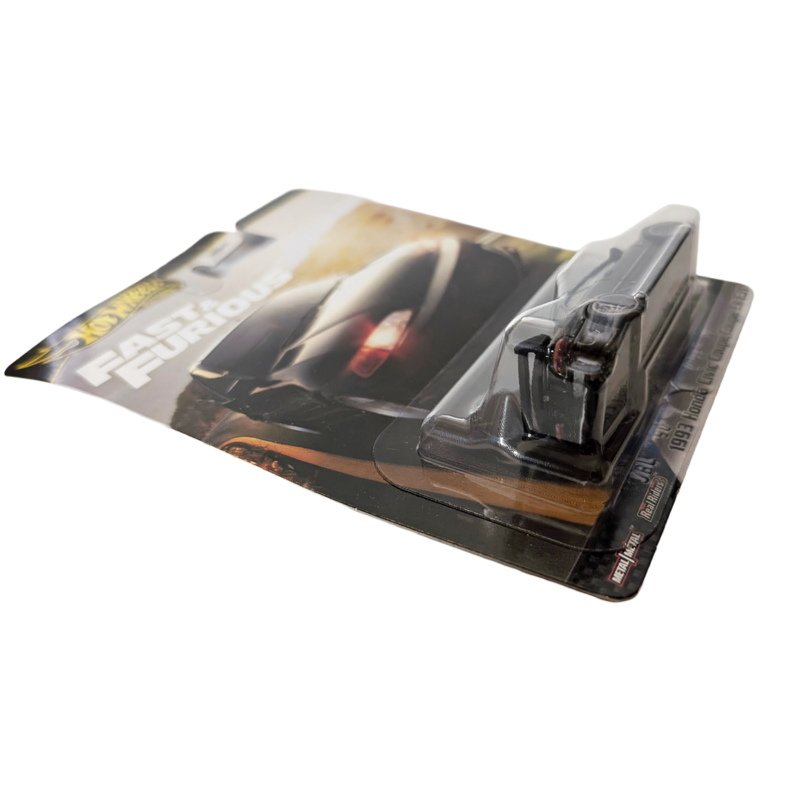 Mattel Hot Wheels Premium 2025 Fast and Furious 1993 Honda Civic Coupe EX EJ1 diecast car in packaging angled view