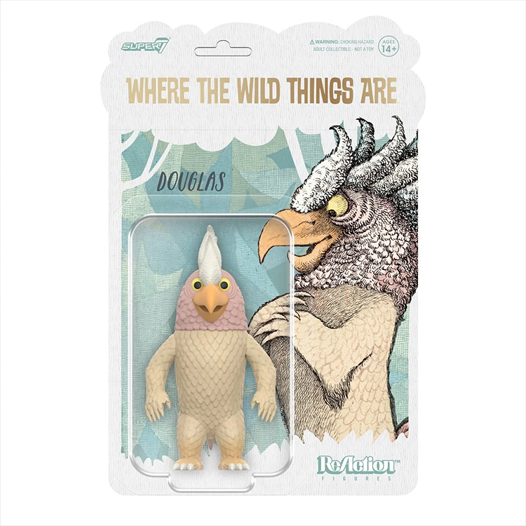 Where the Wild Things Are Douglas monster action figure in blister pack with illustrated character background by Super7