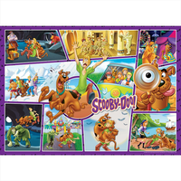 Master Pieces Scooby-Doo 500 piece puzzle featuring colorful mystery scenes with Scooby and the gang in action