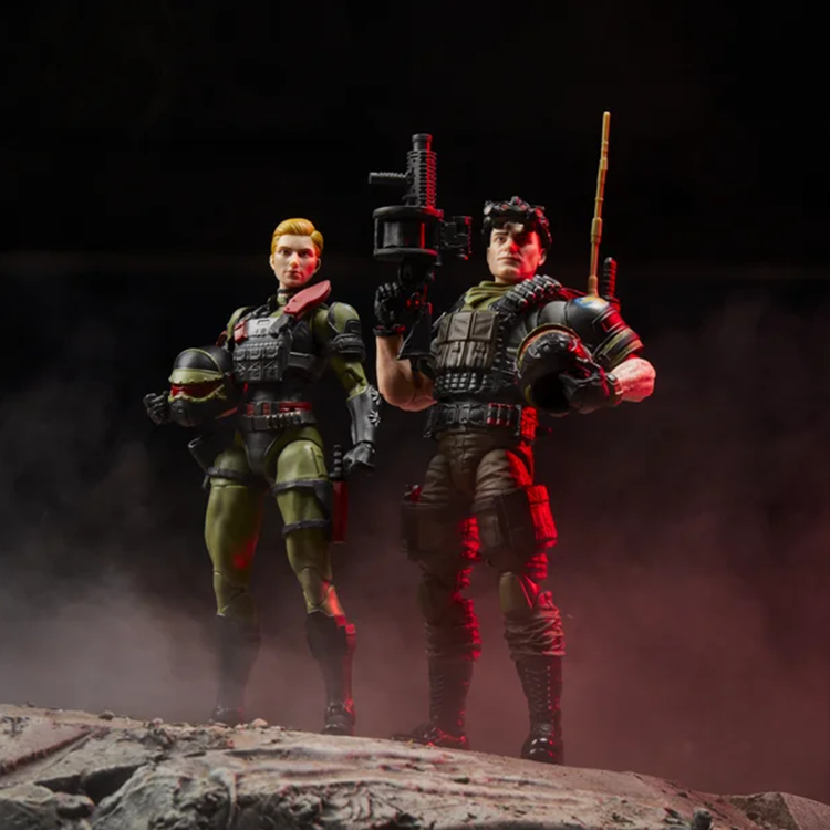 G.I. Joe Classified Series Hasbro 6-inch Vincent R. Falcon Falcone and Quarrel Night Force action figures on rocky terrain