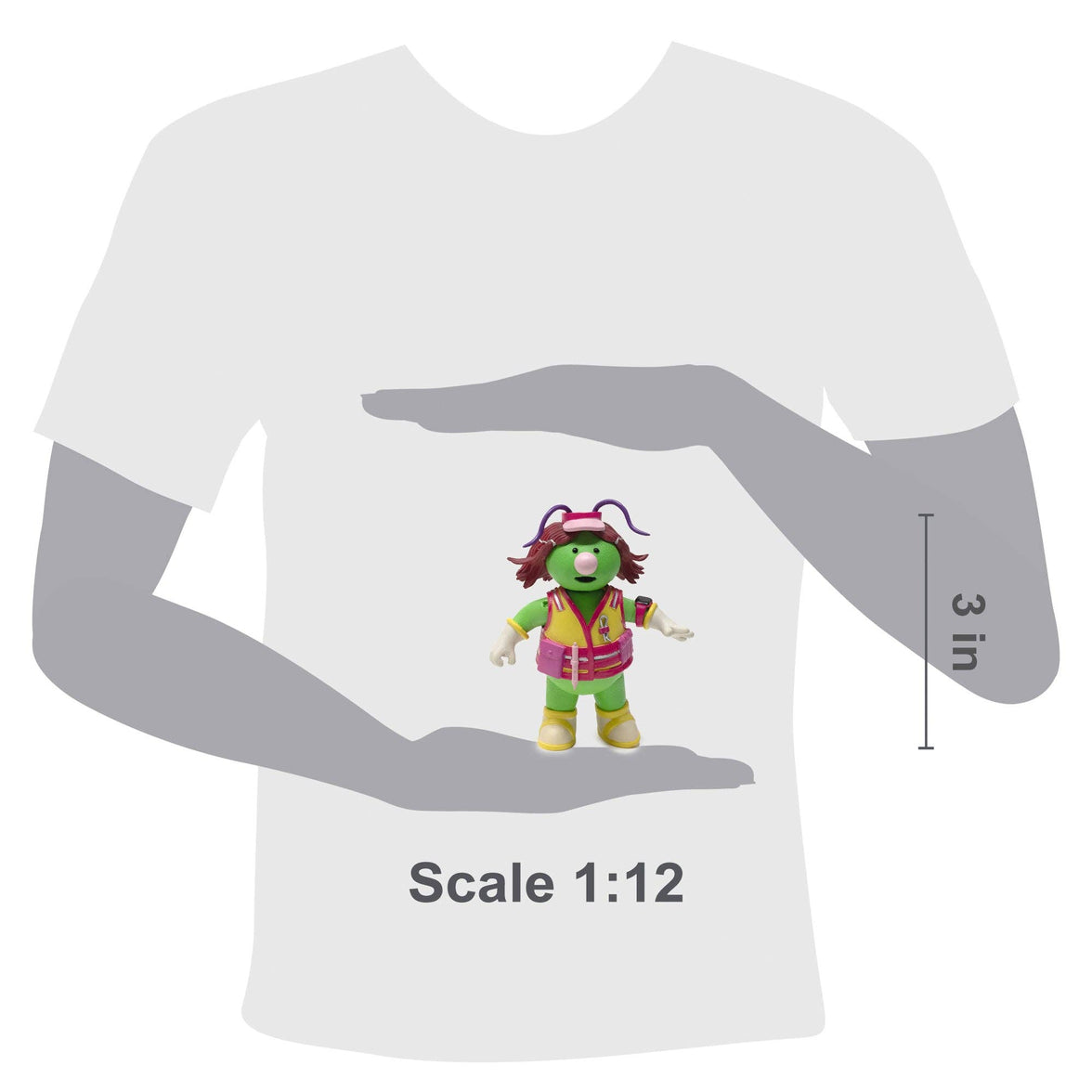 Boss Fight Studio Llc Fraggle Rock Doozer figure wearing pink and green outfit shown with size scale on white background