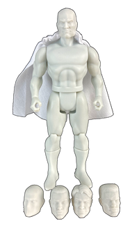 Boss Fight Studio Llc Power Stars 5-inch blank muscular action figure with white cape and four interchangeable heads on white background