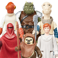 Kenner Star Wars vintage action figures including Emperor's Royal Guard, Ewok, and other characters from Return of the Jedi