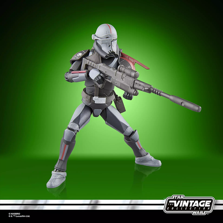 Star Wars Vintage Collection Crosshair action figure by Kenner posed with sniper rifle on green background