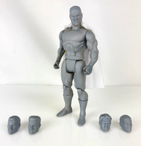 Boss Fight Studio Llc 5-inch gray blank retro-style hero figure with muscular build and five interchangeable heads on white surface