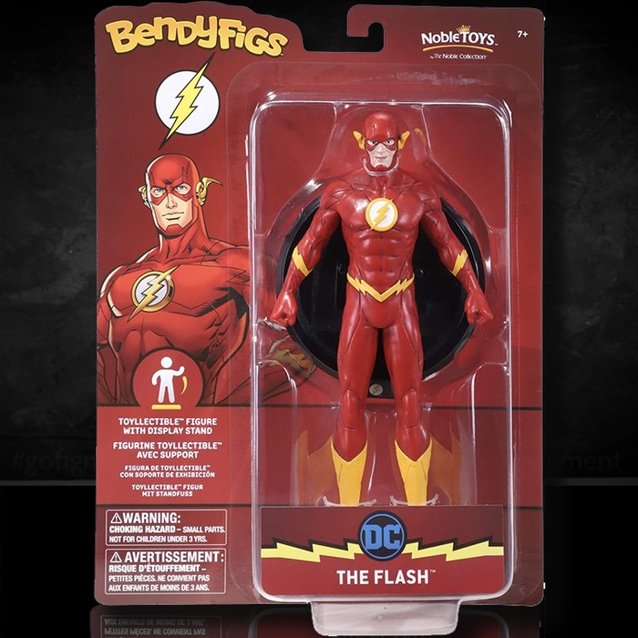 The Flash 7.5 inch bendy figure in red suit with lightning bolt logo in The Noble Collection packaging