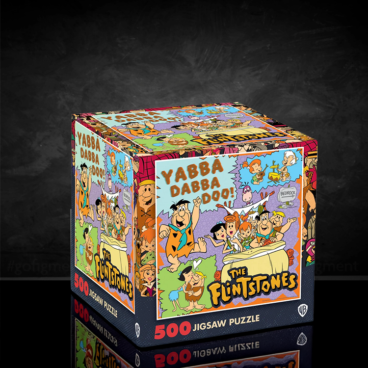 Master Pieces The Flintstones 500 piece jigsaw puzzle box with colorful cartoon family scene and Yabba Dabba Doo text