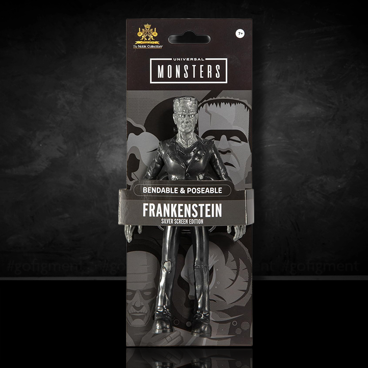 Bendable Universal Monsters Frankenstein figure in black and white packaging by The Noble Collection Silver Screen Edition